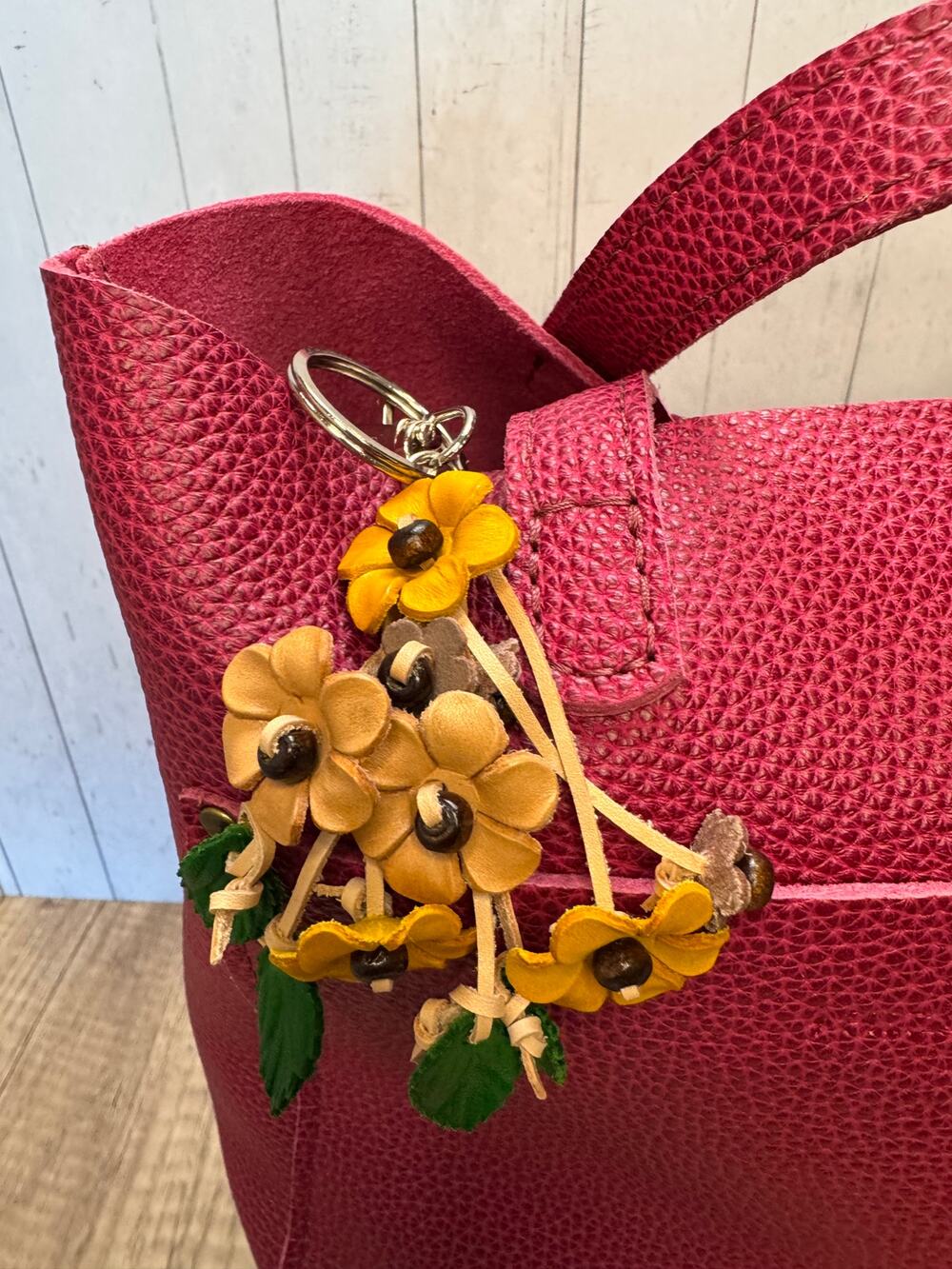 Daisy Bag Charm Genuine Leather Flower Bag Charm Yellow Flower Purse Charm